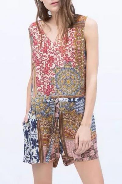 Oasap Floral Open Back Romper