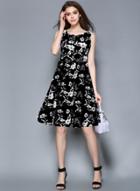 Oasap Sleeveless Scoop Neck Floral Print Midi Dress