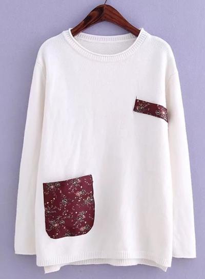 Oasap Round Neck Long Sleeve Floral Appliques Sweater