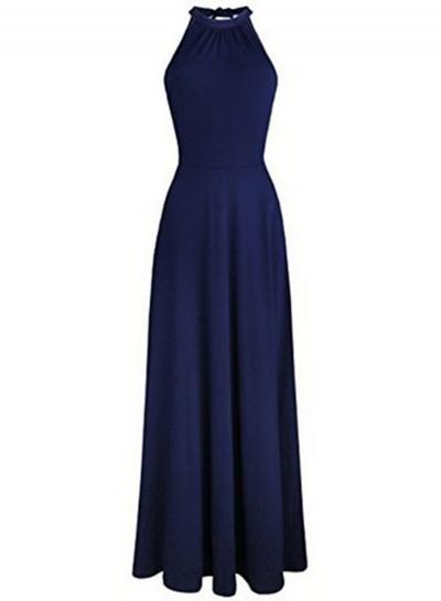 Oasap Solid Halter Off Shoulder Sleeveless Maxi Evening Dress