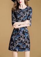 Oasap Half Sleeve Round Neck Print A-line Dress