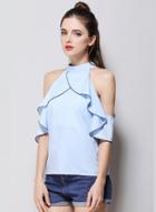 Oasap Halter Off Shoulder Short Sleeve Ruffle Pullover Blouse