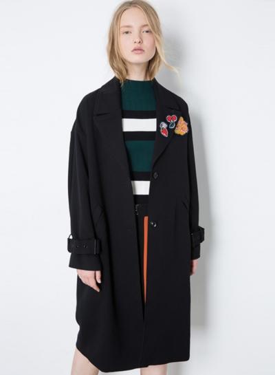 Oasap Women's Notch Lapel Two Buttons Patchwork Midi Coat