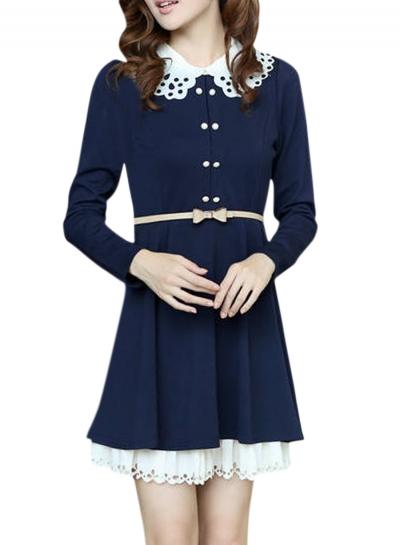Oasap Women's Long Sleeve Breasted Slim Lace Dress With Belt