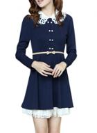 Oasap Women's Long Sleeve Breasted Slim Lace Dress With Belt