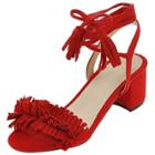 Oasap Open Toe Fringed Chunky Heels Ankle Lace-up Sandals