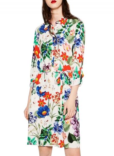 Oasap Women's Fashion Long Sleeve Floral Print Spring Dress With Belt