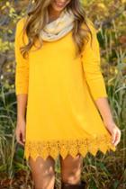 Oasap Spectra Yellow Crochet Lace Hem Trapeze Dress