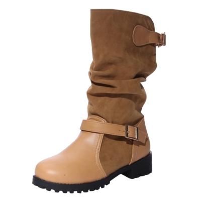 Oasap Buckle Strap Round Toe Winter Mid-calf Boots