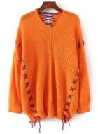 Oasap V Neck Long Sleeve Lace-up Loose Sweater