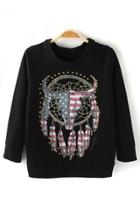 Oasap Punk Studded Cow Head Sweatshirt