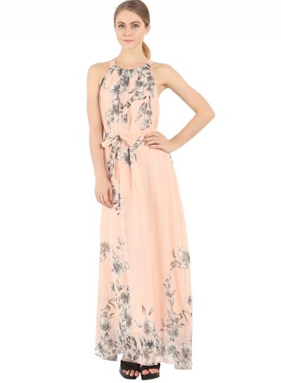 Oasap Halter Off Shoulder Sleeveless Floral Print Maxi Dress