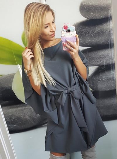 Oasap Solid 3/4 Sleeve Loose Dress With Belt
