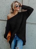 Oasap Solid Color One Shoulder Long Sleeve Irregular Pullover Sweater