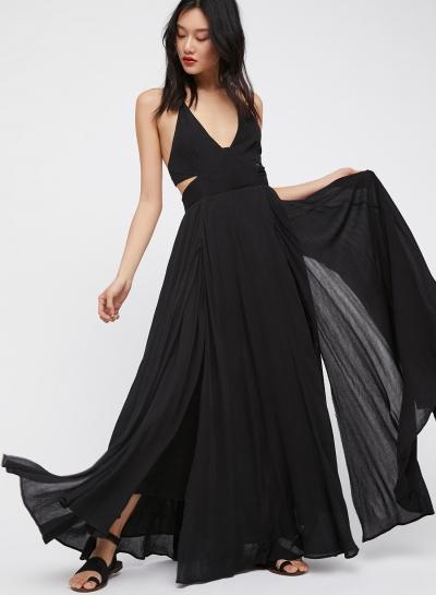 Oasap Halter Off Shoulder Hollow Out Maxi Dress