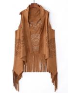 Oasap Open Front Hollow Out Sleeveless Tassels Decoration Coat