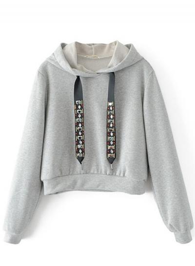 Oasap Fashion Loose Fit Cropped Drawstring Hoodie
