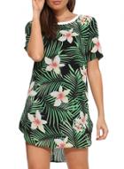 Oasap Women Casual Short Sleeve Floral Print High Low Mini Dress