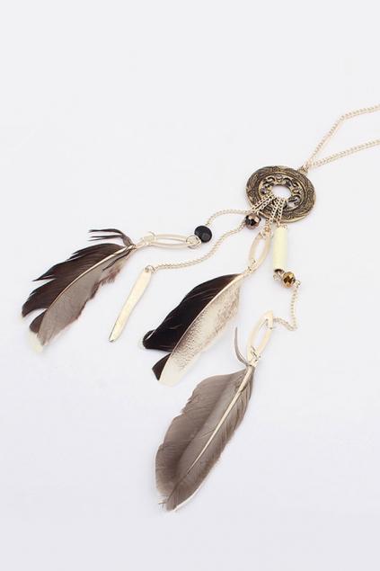 Oasap Exotic Feathered Sweater Necklace