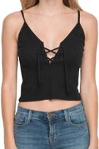 Oasap Fashion Lace-up Front Spaghetti Strap Slim Fit Crop Top