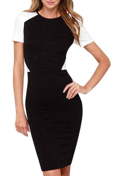 Oasap Women's Fashion Color Block Back Slit Bodycon Pencil Dress