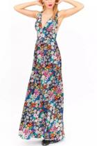 Oasap Multi Floral Print Deep V Crossed Back Maxi Chiffon Dress