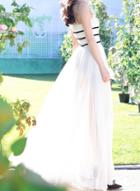 Oasap Elegant Sleeveless Chiffon High Waist Maxi Prom Dress