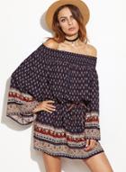 Oasap Off Shoulder Loose Fit Mini Dress With Belt
