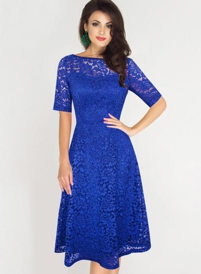 Oasap Short Sleeve Round Neck High Waist Lace Dress
