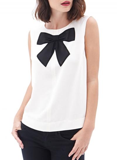 Oasap Women's Cute Bow Decoration Sleeveless Chiffon Tank