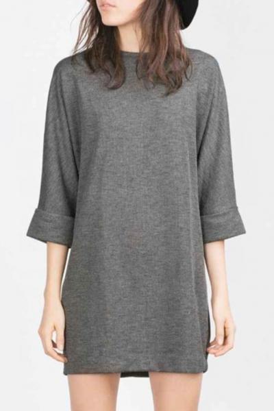 Oasap Three Quarter Sleeve Round Neck Knit Dress