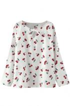 Oasap Sweet Cherry Printed Bowknot Neckline Blouse