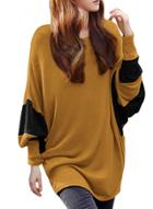 Oasap Scoop Neck Color Block Batwing Loose Fit Tunic Top