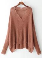 Oasap V Neck Long Sleeve Broken Hole Sweater