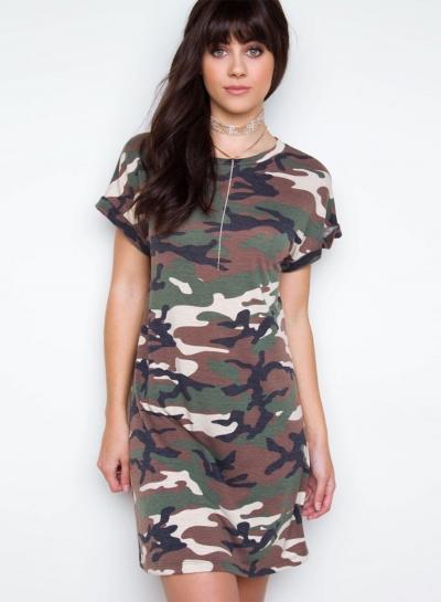 Oasap Casual Camo Printed Short Sleeve Dress