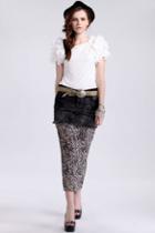 Oasap Leopard Contrast Denim Skirt Calf Length Skirt