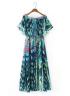 Oasap Hotfix Rhinestone Pattern Print Maxi Dress