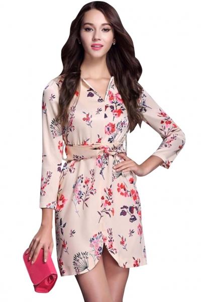 Oasap Vibrant Apricot Floral Mini Dress
