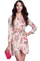 Oasap Vibrant Apricot Floral Mini Dress