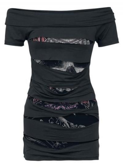 Oasap Halloween Off Shoulder Short Sleeve Skull Bodycon Dress