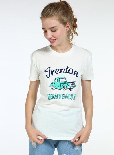 Oasap Short Sleeve Loose Fit Car Printed Tee