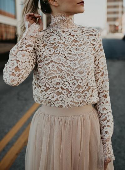 Oasap Fashion High Neck Floral Lace Blouse