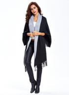 Oasap Tippet Tassels Decoration Solid Color Long Sleeve Cardigan