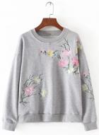 Oasap Round Neck Long Sleeve Floaral Embroidery Sweatshirts