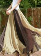 Oasap Fashion Boho Two-colors Jointed Long Pleated Skirts