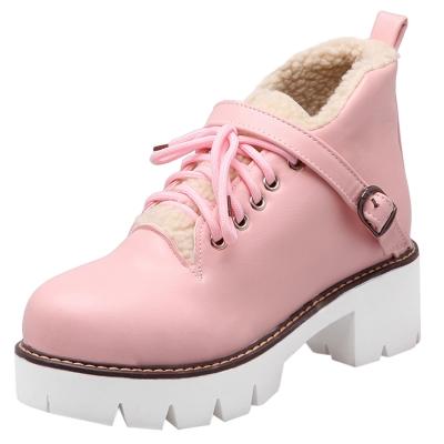 Oasap Lace Up Platform Chunky Heel Ankle Boot