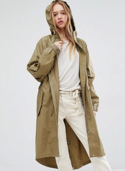 Oasap Women's Zip Front Drawstring Hoodie Trench Coat