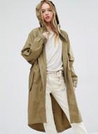 Oasap Women's Zip Front Drawstring Hoodie Trench Coat