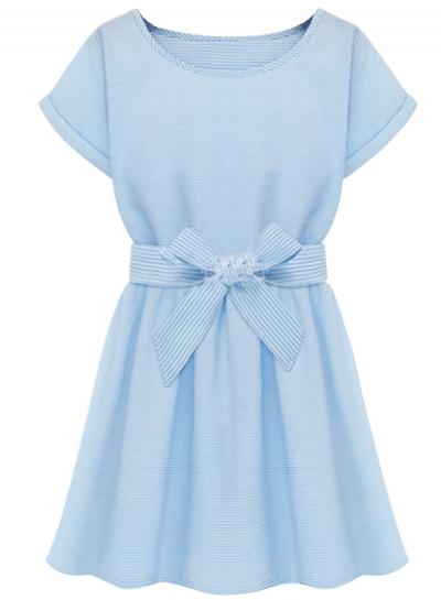 Oasap Women's Bow Front Striped Printed Skater Dress
