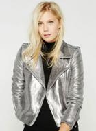 Oasap Women's Metallic Pu Leather Turn Down Collar Jacket